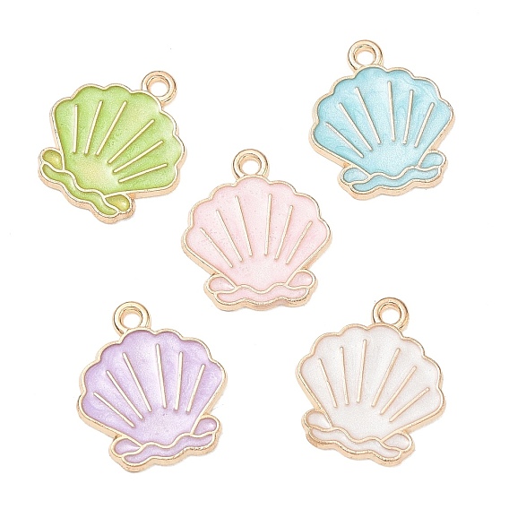 Alloy Enamel Pendants, Shell Shapes Charms, Golden