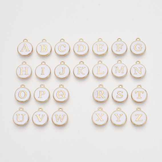 Golden Plated Alloy Enamel Charms, Enamelled Sequins, Flat Round