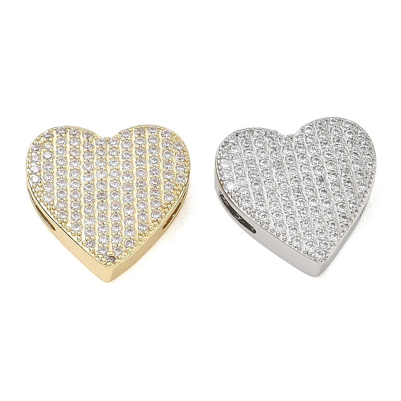 Placage en rack laiton micro pave breloques à glissière en zircone cubique, cœur, plaqué longue durée, sans cadmium et sans plomb