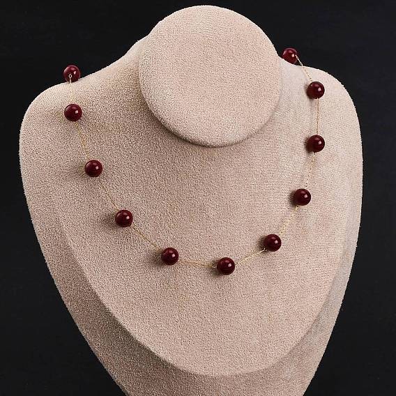 304 ожерелья из нержавеющей стали и круглой натуральной сердолик (окрашенной и нагретой), ионное покрытие (ip)