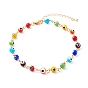 Brass Curb Chains Anklets, with Handmade Evil Eye Lampwork Beads and Brass Charms