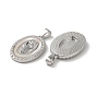 Religion Natural White Shell Virgin Mary Pendants, Brass Micro Pave Clear Cubic Zirconia Oval Charms