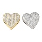 Placage en rack laiton micro pave breloques à glissière en zircone cubique, cœur, plaqué longue durée, sans cadmium et sans plomb