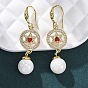 Серьги-подвески из латуни с прозрачным кубическим цирконием и прозрачным паве, с эмалью и имитация жемчуга абс, стойки покрытие, долговечный, без свинца и без кадмия, плоские круглые и звезды