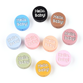 Word Hello Baby Print Pattern Silicone Beads, Flat Round