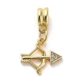 Rack Plating Brass Micro Pave Cubic Zirconia Charms, Long-Lasting Plated, Lead Free & Cadmium Free, Bow & Arrow