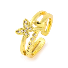 Butterfly Brass Micro Pave Clear Cubic Zirconia Open Cuff Rings for Women