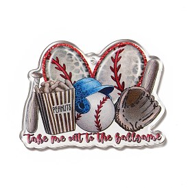 Acrylic Big Pendants, Sport Theme Charms with Word Take Me Out To The Ball Game