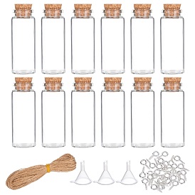 BENECREAT Glass Jar Glass Bottles Kits, with Cork Stopper, Iron Screw Eye Pin Peg Bails, Jute Twine, Jute String, Plastic Funnel Hopper