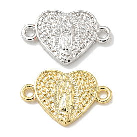 Rack Plating Brass Religion Heart Virgin Mary Connector Charms, Long-Lasting Plated, Lead Free & Cadmium Free