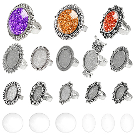 Набор для самостоятельного изготовления колец-куполов, включая регулируемые кольца из сплава в виде цветка, совы и банта, Кабошоны из стекла