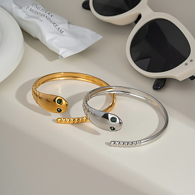 Европейские браслеты-манжеты из нержавеющей стали в форме змеи для женщин, с кошачий глаз