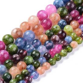 Natural White Jade Beads Strands, Imitation Ruby and Sapphire, Round