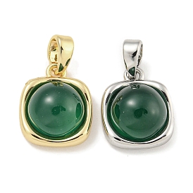 Dyed Natural Green Agate & Brass Square Charms