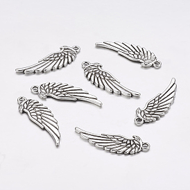 Tibetan Style Alloy Pendants, Cadmium Free & Lead Free, Wing, 34x11x2mm, Hole: 2.5mm, about 478pcs/1000g