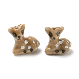 Фарфоровые бусины ручной работы, яркие глазированный фарфор, Центр пробуренной, олень