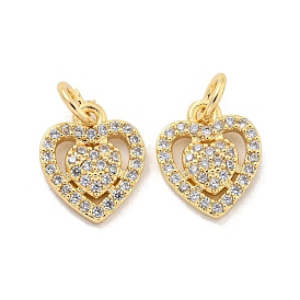 Brass Micro Pave Cubic Clear Zirconia Charms, Heart
