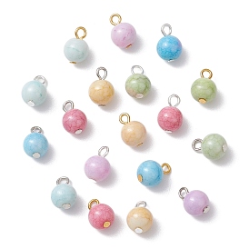 Opaque Crackle Glass Pendants, with Iron Loops, Round