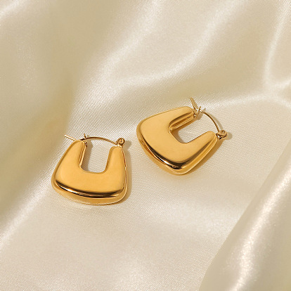Vintage French Style Hollow Geometric U-shaped Earrings for Women in 18k Gold Plated Titanium Steel