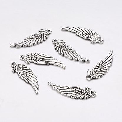 Tibetan Style Alloy Pendants, Cadmium Free & Lead Free, Wing, 34x11x2mm, Hole: 2.5mm, about 650pcs/1000g