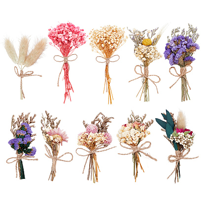 10Pcs 10 Styles Mini Dried Flower Bouquet, Home Party Decor, with Hemp Rope