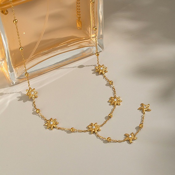 304 Женские цепочки с подвесками в виде цветка морской звезды и кристаллов из нержавеющей стали, ионное покрытие (ip), без кадмия, без никеля и без свинца