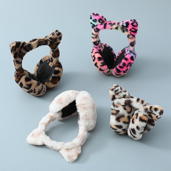 Wool Women's Foldable Headband Earwarmer, Leopard Print Car Ear Outdoor Winter Earmuffs