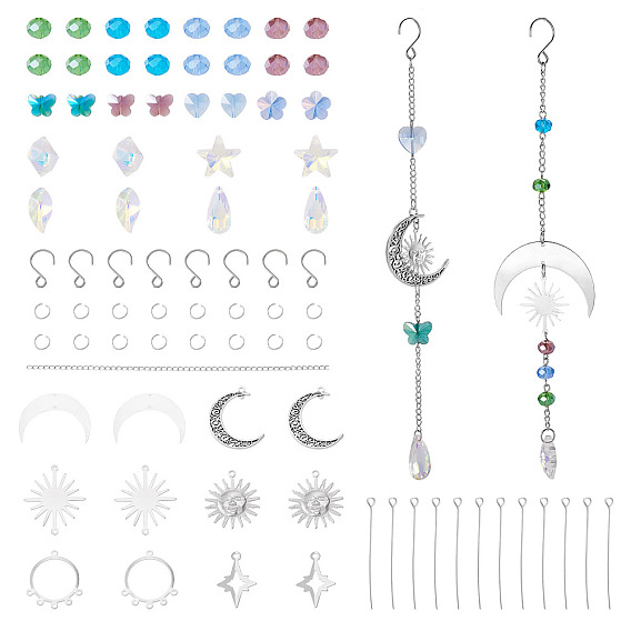 Наборы для изготовления ловцов солнца в виде звезды и луны своими руками, включить стеклянные бусины, железный штифт, железа открыты кольца прыжок, витые цепочки, подвески из латуни, крюк из нержавеющей стали
