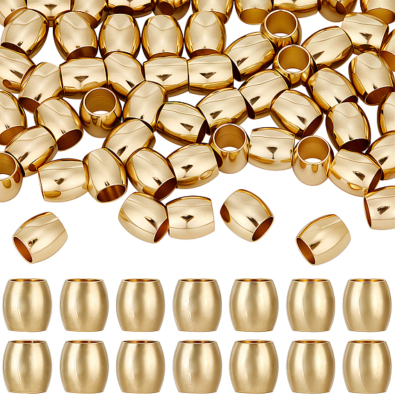 60pcs 202 perles européennes en acier inoxydable, baril, Perles avec un grand trou   