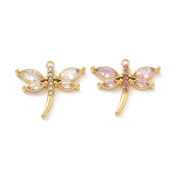 304 Stainless Steel Micro Pave Cubic Zirconia Pendants, Dragonfly Charms, Golden