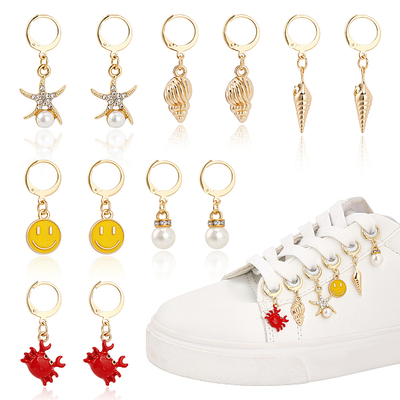 12 шт. 6 пряжки для обуви из эмалированного сплава, с 304 серьгами из нержавеющей стали, разнообразные, золотые