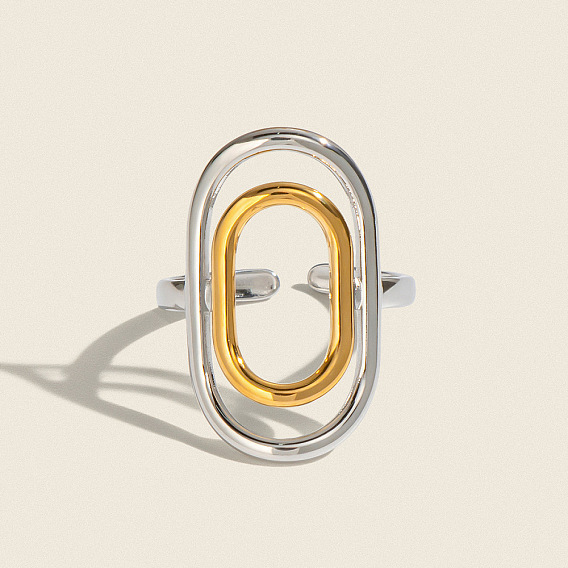 304 Stainless Steel Cuff Open Rings for Women, Double Oval