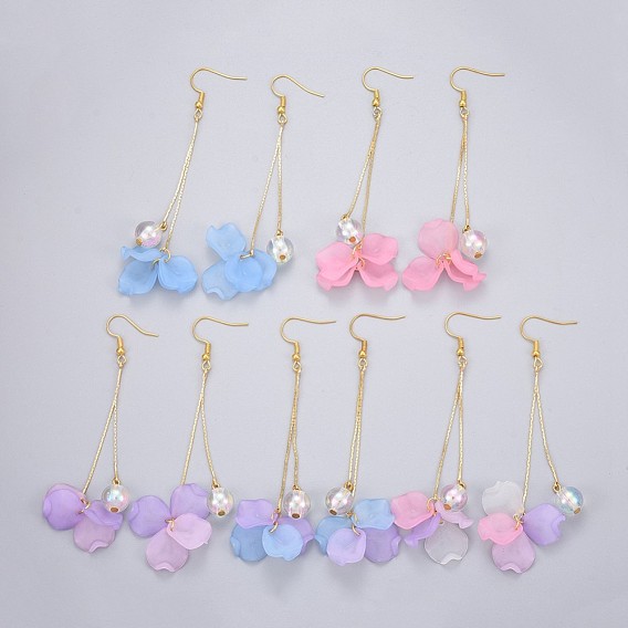 Transparent Acrylic Dangle Earrings, with Brass Chain and Brass Earring Hooks