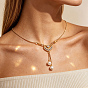 Fashion Brass Pave Clear Cubic Zirconia Heart Tassel Necklaces for Women, with Faux Pearl, White
