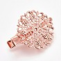Rack Plating Hair Accessories Iron Alligator Hair Clip Findings, with Brass Filigree Flower Cabochon Bezel Settings