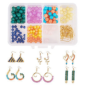 Fabrication de boucles d'oreilles Sunnyclue DIY, avec crochets d'oreilles en fer, fil de bijoux, pierres naturelles rondes perles et pinces à bijoux