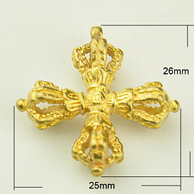 Brass Buddhist Pendants, Dorje Vajra, Buddha Jewelry Findings, 26x25x7.5mm, Hole: 1.5mm