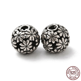 925 шарики стерлингового серебра, полый круглый с цветком, с печатью s925