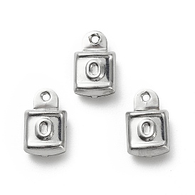 304 Stainless Steel Pendants, Lock with Letter.O Charms