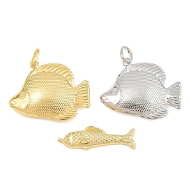 Brass Pendants, Fish Charms, Rack Plating, Long-Lasting Plated, Lead Free & Cadmium Free