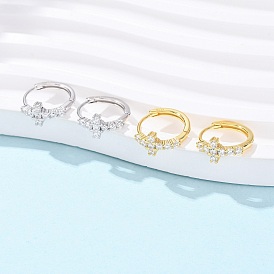 Серьги-кольца с крестом 925 из стерлингового серебра с микропаве из прозрачных кубических цирконий