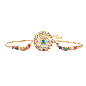 18k позолоченный браслет «дьявольский глаз» с разноцветным диском и цирконием для женщин