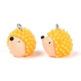 Подвески из непрозрачной смолы на осеннюю тематику, с платиновым тоном железная петля, еж