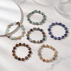 Эстампирующиеся браслеты для женщин из немагнитного синтетического гематита и натуральных драгоценных камней в форме сердца., золотые и платиновые, с 304 из нержавеющей стали бусы