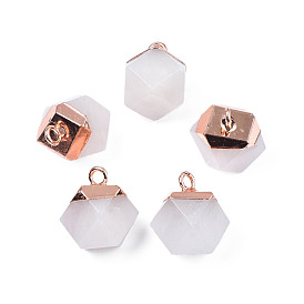 Natural Quartz Crystal Pendants, with Brass Findings, Faceted, Cube