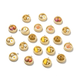 Opaque Resin Pendants, Imitation Food Charm, with Platinum Tone Iron Loops, Steamed Breakfast Mixed Shapes