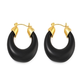 Brass Enamel Oval Hoop Earrings