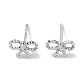 Rhodium Plated Rope Bowknot 999 Sterling Silver Stud Earrings for Women, with 999 Stamp
