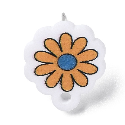 Flower Resin Stud Earrings, with Iron Pins