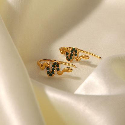 18K Gold Stainless Steel Snake Stud Earrings with Diamonds, Creative Ear Clip for European and American Trendsetters